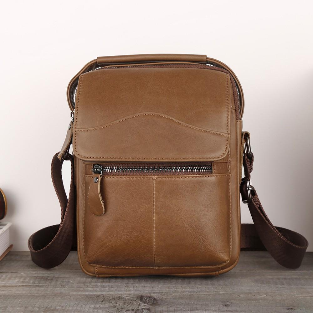 Dujiang Men's Genuine Leather Retro Crossbody Bag - Large Capacity Casual Shoulder Bag