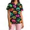 Women V Neck Short Sleeve Work Top with Pockets Halloween Pumpkin Print Medical Scrub Shirt Lightweight Comfortable Fit