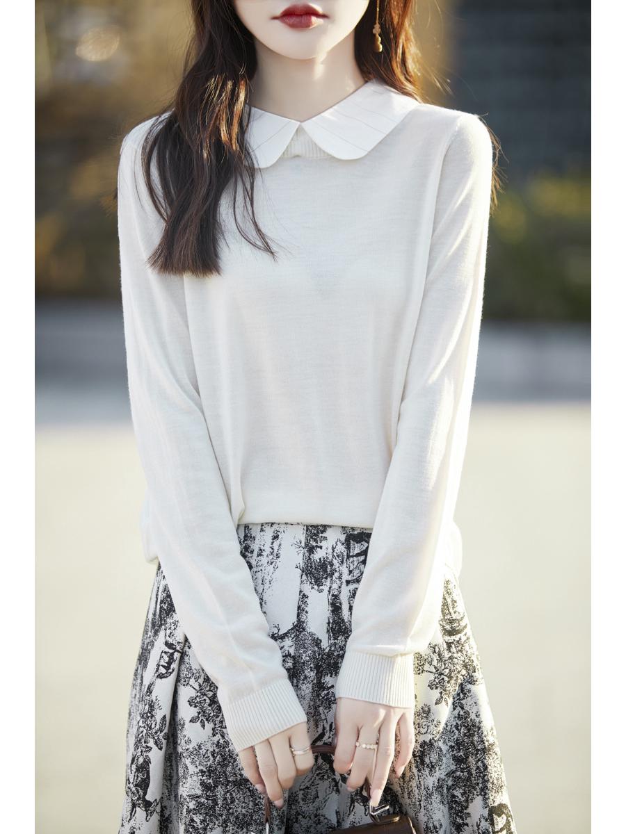 

Кардиган из мериносовой шерсти с воротником Питер Пэн в стиле колор-блок - Женский модный облегающий вязаный топ на весну/осень Large