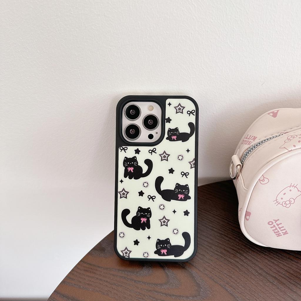 For iPhone 16 Pro Max Case Black Cat Bow Acrylic Shockproof Phone Back Cover