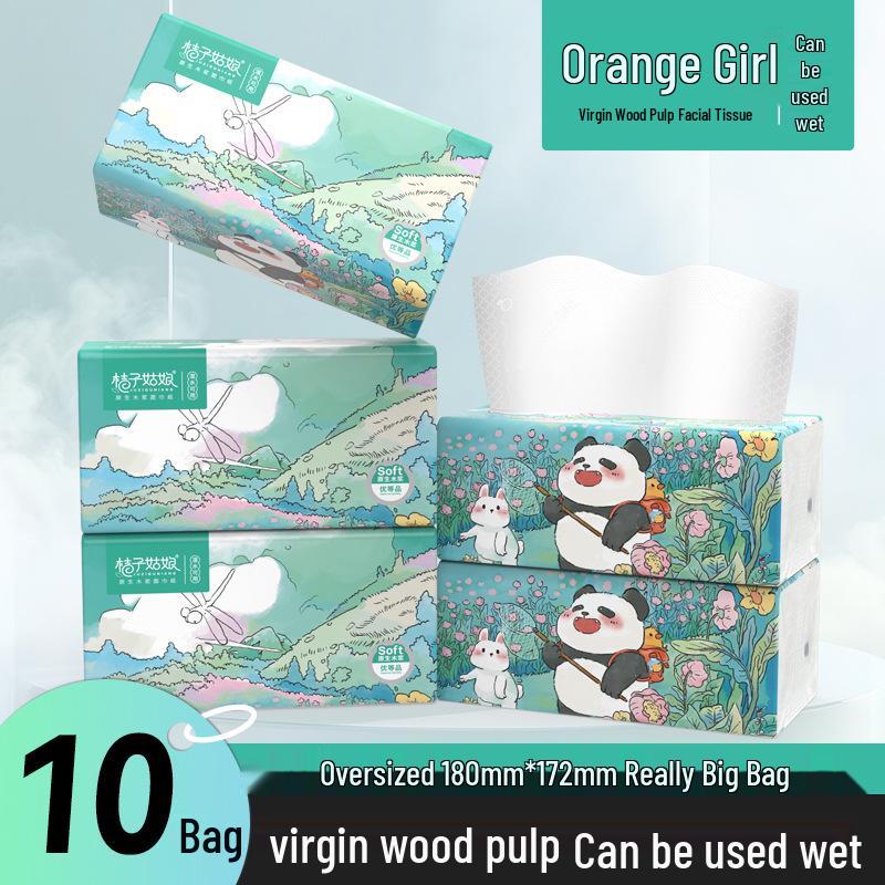 L Size Orange Girl Thickened Napkins – 480 Large Sheets of Pull-Out Facial Tissues for Daily Use