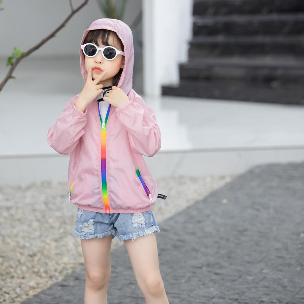 Children's Children's Sunscreen Jacket Boys and Girls Skin Coat Rainbow Hooded Sunscreen Clothing Air Conditioning Shirt