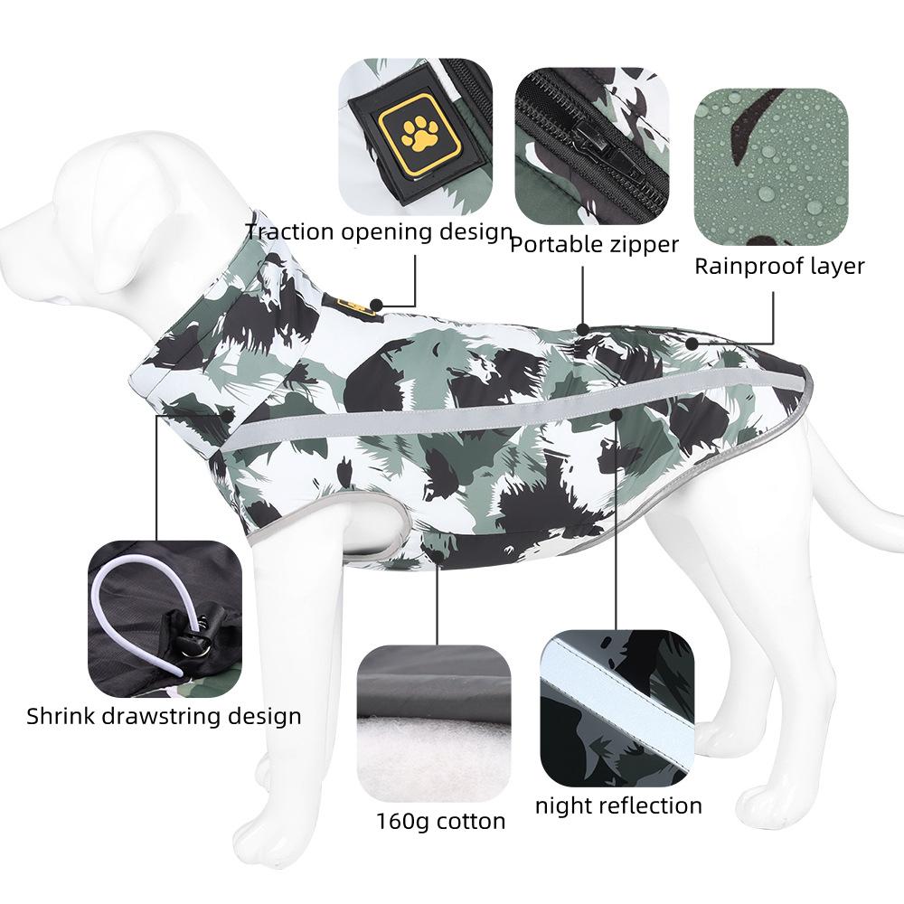 Veste d'hiver imperméable rembourrée pour chien, treillis Doodle bleu, garde au chaud, réflexion nocturne, manteau en coton pour animaux de compagnie, vêtements, fournitures pour animaux de compagnie