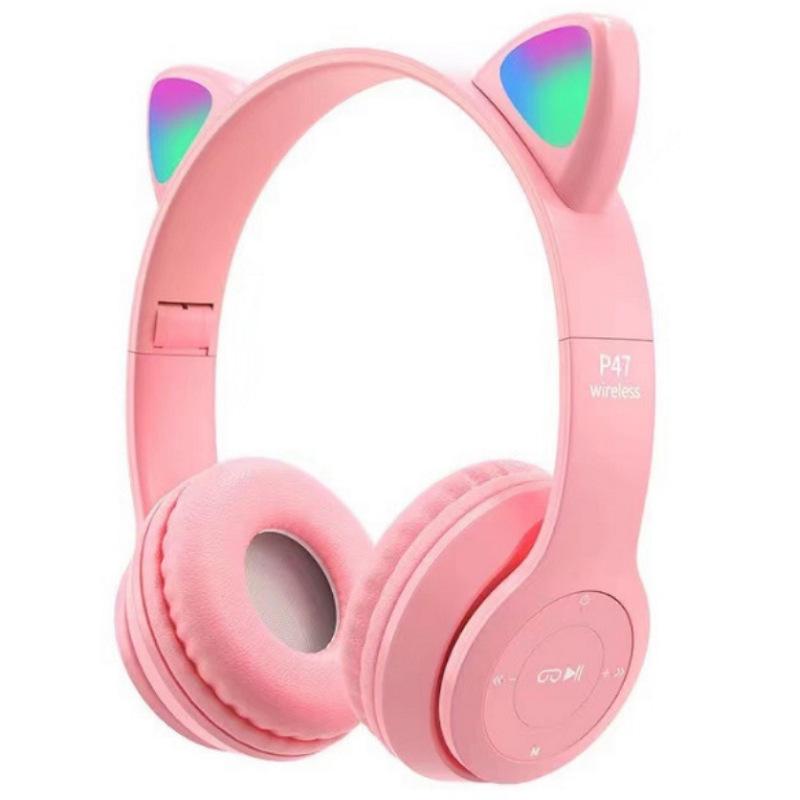 Cartoon Luminous Cat Ears Wireless Bluetooth Stereo Headphones P47M