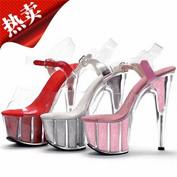 Fashion Glitter Clothing with Thin Heel 17CM High Heel Sandals Transparent Crystal Shoes