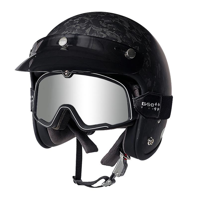 3C Certified Retro Harley Carbon Fiber Motorcycle Helmet, Unisex All-Season Winter Half Helmet