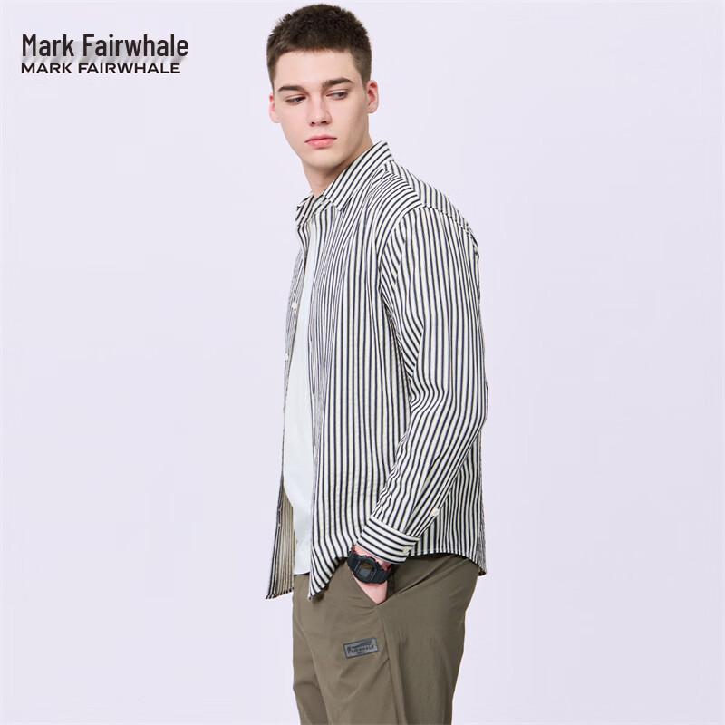 Men s American Striped Long-Sleeve Casual Shirt M