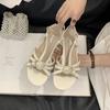 2025 summer new empty-toed girl flower sandals pearl diamond thick heel Roman fashion shoes