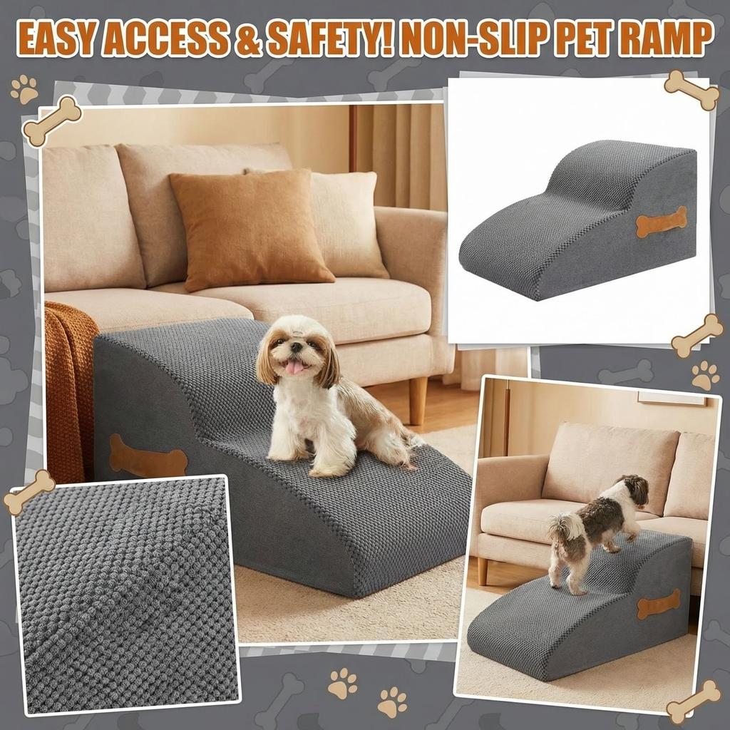 2/3/4-Step Dog Stairs Ramp,  Dog Steps for High Bed Couch Sofa Climbing, 35D Foam Pet Steps for Small Dogs and Cats