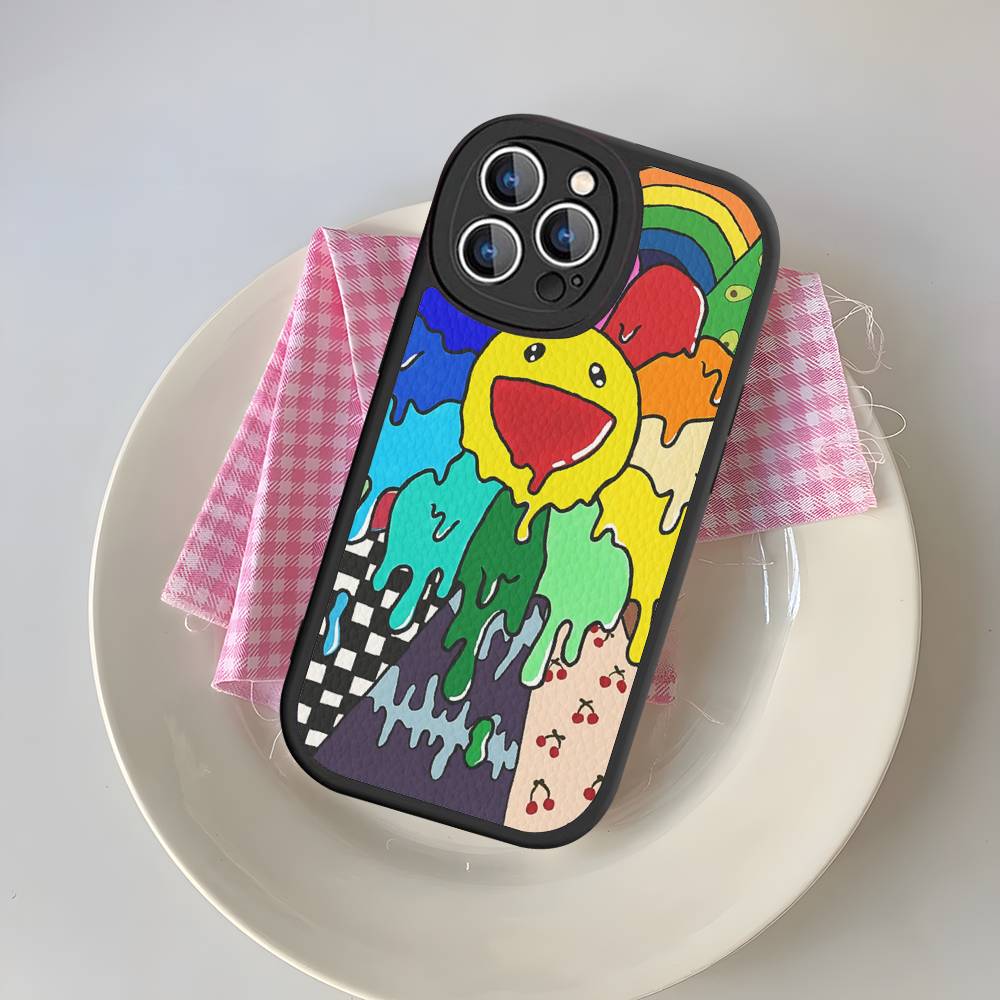 T-Takashi Flower M-Murakami Silicone Phone Case For IPhone 16 15 14 13 12 11 Pro Max Mini Leather Soft Cover