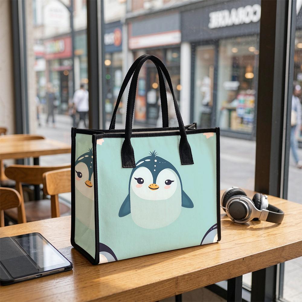 Cute Penguin Printed Tote Bag Casual Large Capacity Handbag for Daily Use