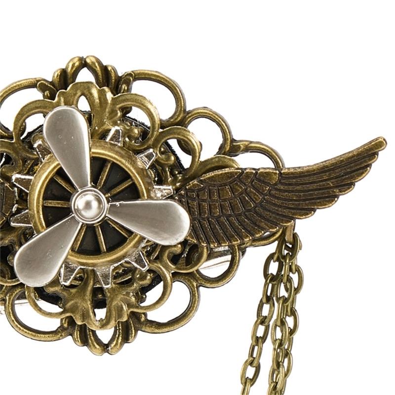 Gothic Wing Vintage 3D Chain Brooch And Hair Clip Multipurpose Alloy Accessory For Costume Parties