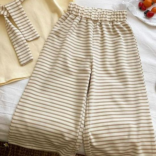 Mädchen Dopamin Gestreifter Schal & Weitbein Hose Set - Sommer 2025 Kollektion
