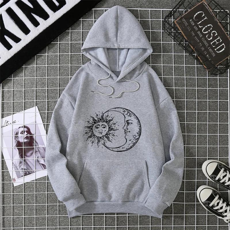 Women's Sun And Moon Patterned Sports Shirt Long Sleeved Pullover Top With Black Mushroom Print Pattern Clothing Fashion Trend