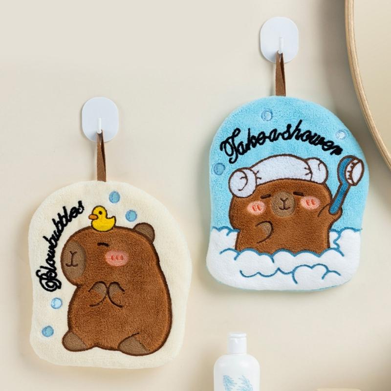 Cute Capybara Shape Hand Towel Quality Coral Fleece Cleaning Rag Perfect for Quick Drying in Kitchens or Bathrooms