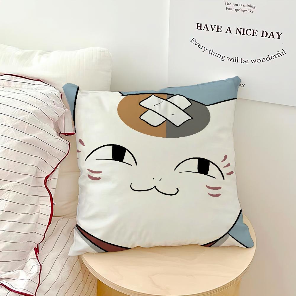 Kawaii Cute Cat Anime Sensei Cushion Cover N-Nyanko Soft Pillow Case for Sofa Living Room Home Office Decor Protective Covers