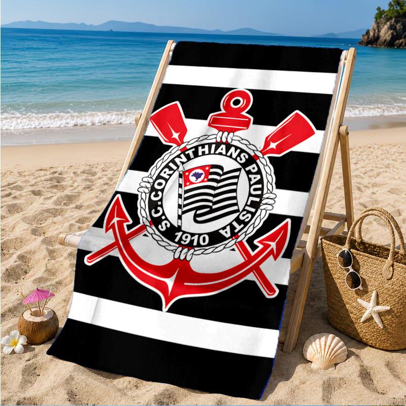 Sport Club Football Crest Printed Microfiber Beach Towel, Soft And Absorbent, Quick-Dry, Ideal for Summer Travel, Beach Essential, Swimming Pool