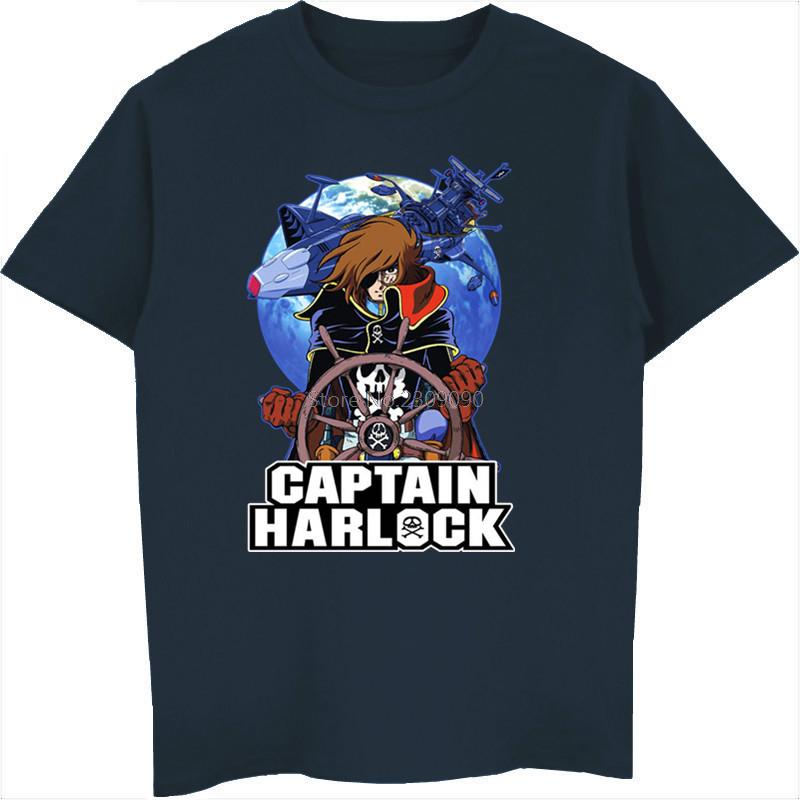 Koszulka Anime Kapitan Harlock Męska Bawełniana Krótki Rękaw Koszulka Hip Hopowe Koszulki Fajne Góry Harajuku Streetwear Fitness