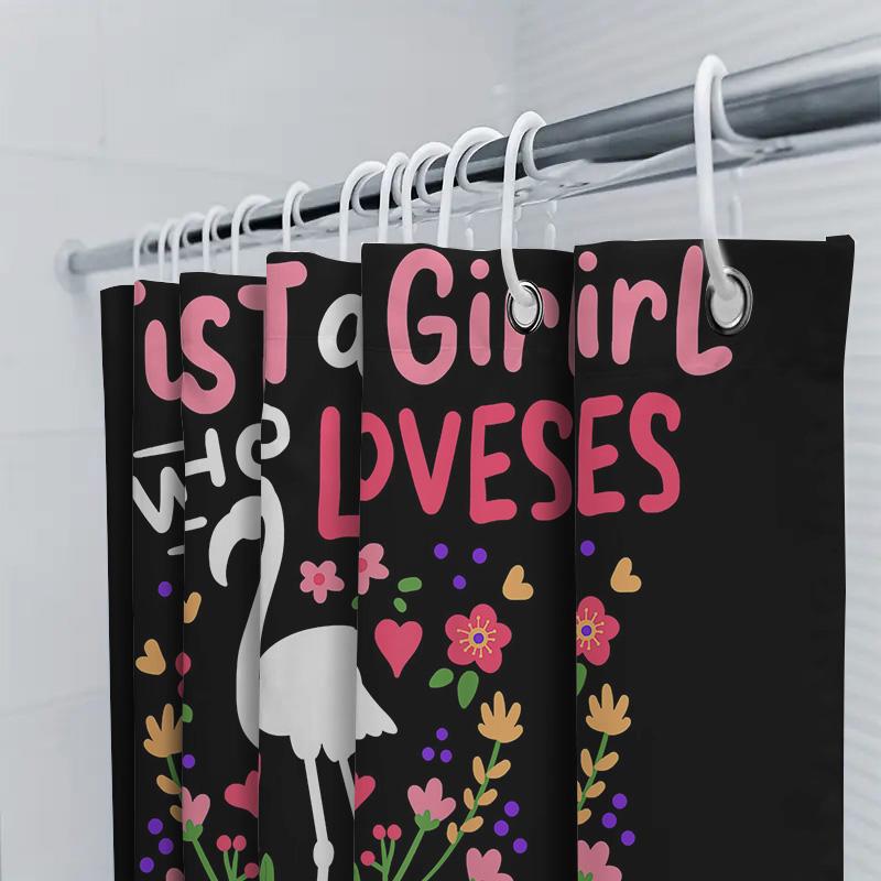 Women'S Love Heart Floral Shower Curtain Bathroom Decor With Flamingo Design This Title Incorporates Keywords That Are Likely To