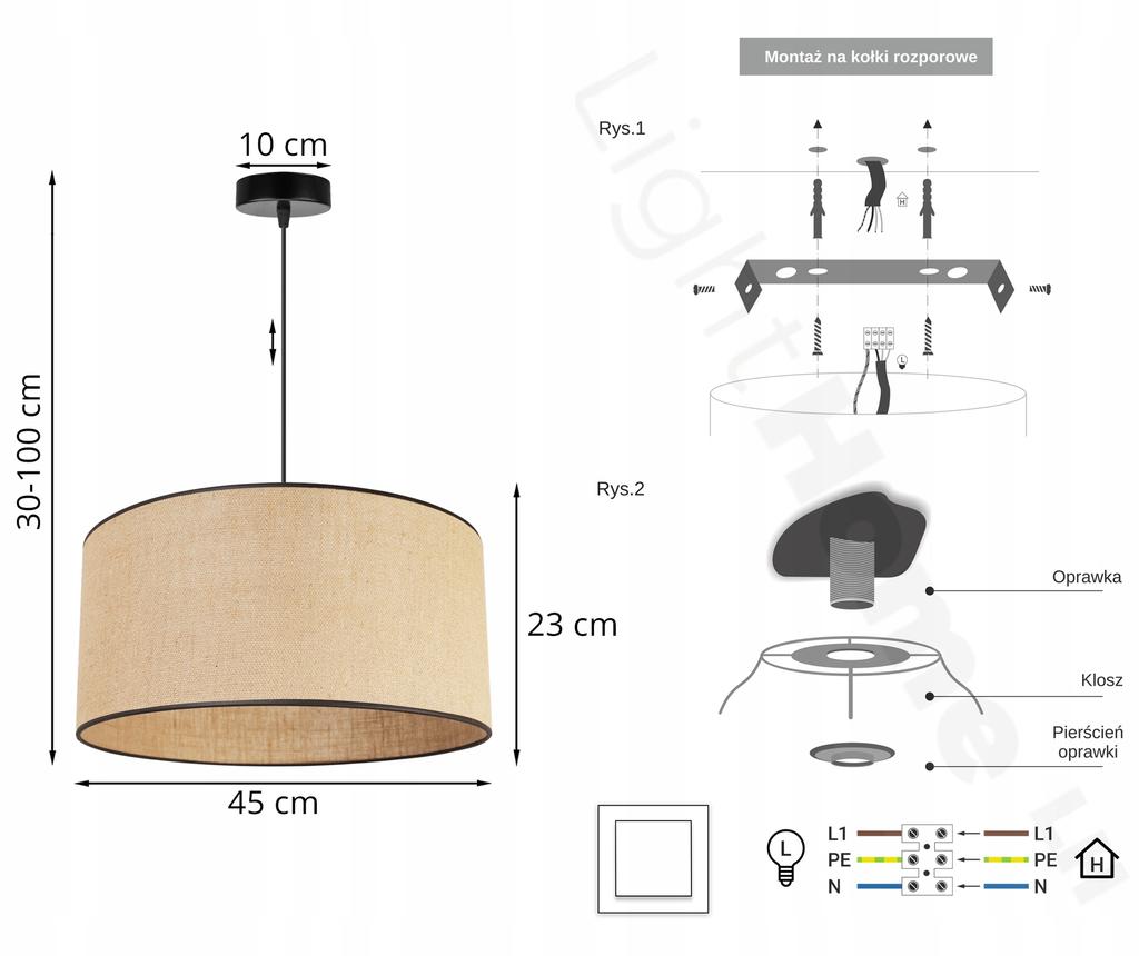 Hanging Lamp, Ceiling Chandelier, Lampshade 45 Cm