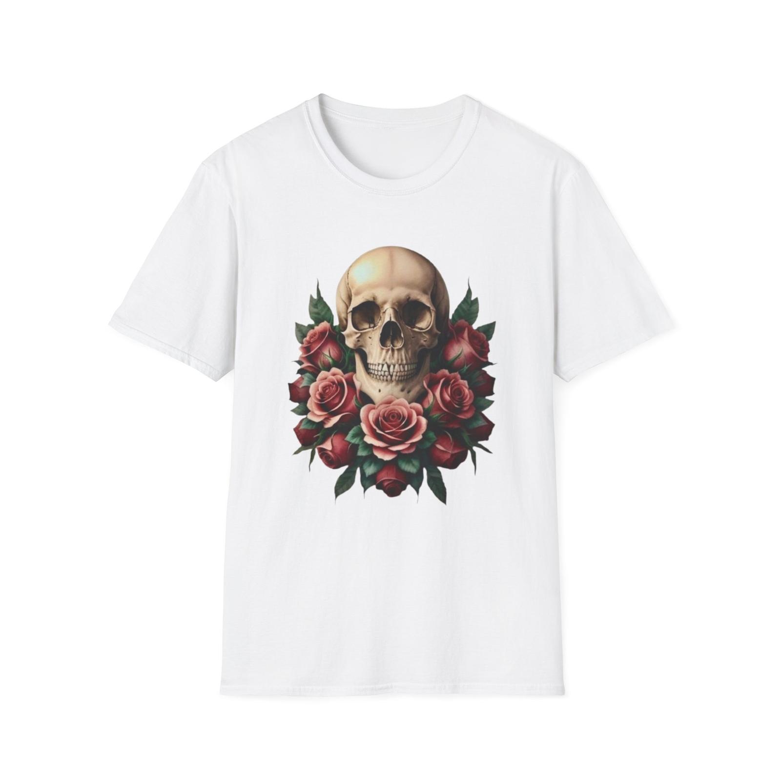Skull and Roses Unisex T-Shirt, Gothic Tee, Dark Floral Shirt, Punk Rock S