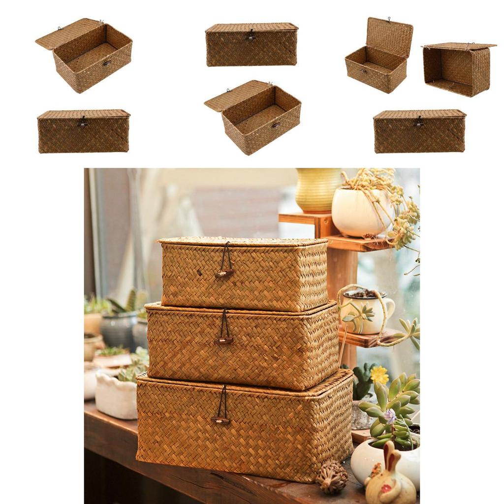 Handmade Yellow Seagrass Woven Organizer Box Perfect For Fruits Medicines And Jewelry