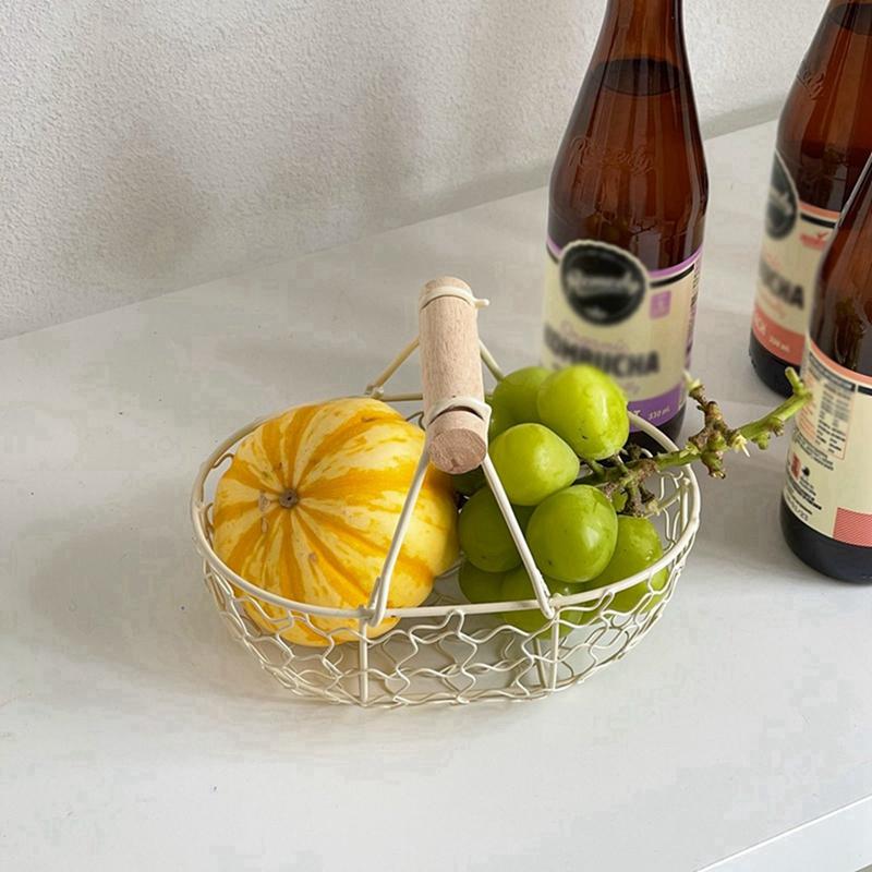 Iron Fruit Basket Picnic Basket Vintage Wedding Basket Snacks Bread Storage Basket With Hand Grip Simple Storage Basket