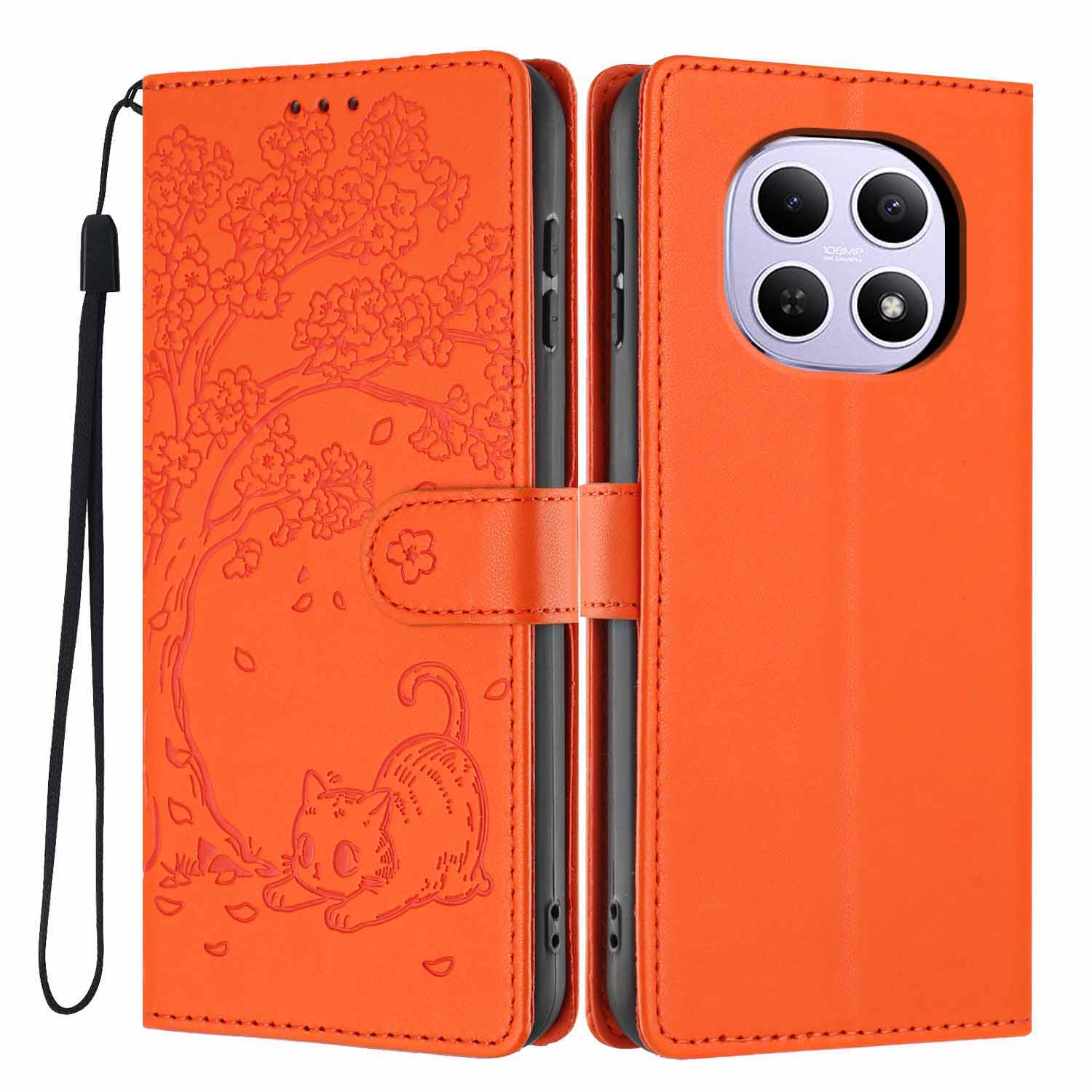 

For Xiaomi Poco M8 5G/Redmi Note 15 5G (Global) Stand Case Tree-and-Cat Pattern PU Leather Wallet Protective Phone Cover with Wrist Strap