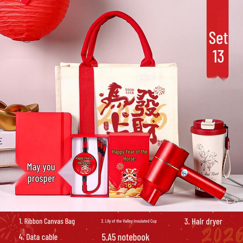 Lucky Fortune New Year Gift Set Bag + Cup + Data Cable + Hair Dryer + Book