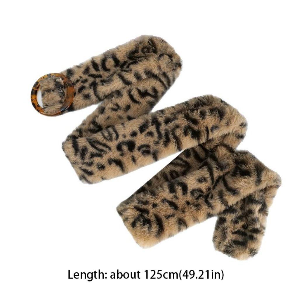 Furry Leopard Print Plush Belt Resin Buckle Y2K Plush Tassels Waistband Jeans Decor Steampunk Jazz Dance Costumes Accessory