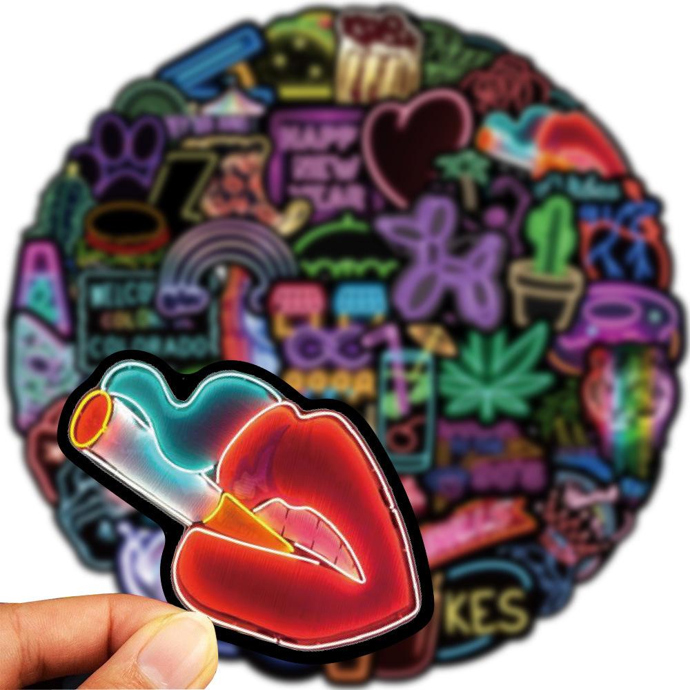 50Pcs Neon Light Cartoon Graffiti Stickers DIY Phone Guitar Laptop Notebook Suitcase Cup Waterproof Sticker Decals