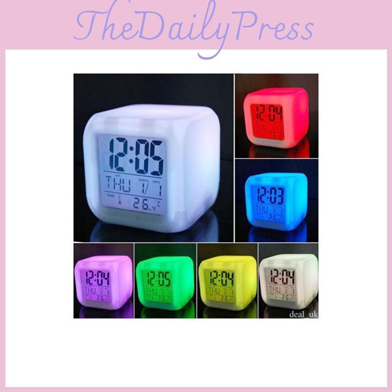 Stress Relieve Home Bedroom Child 7 Color Led Change Digital Glowing Alarm Clock For Relaxation