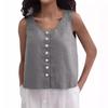 Women Summer Vest Round Neck Sleeveless Loose Fit Tops Solid Color Button Placket Design Tank Tops Streetwear