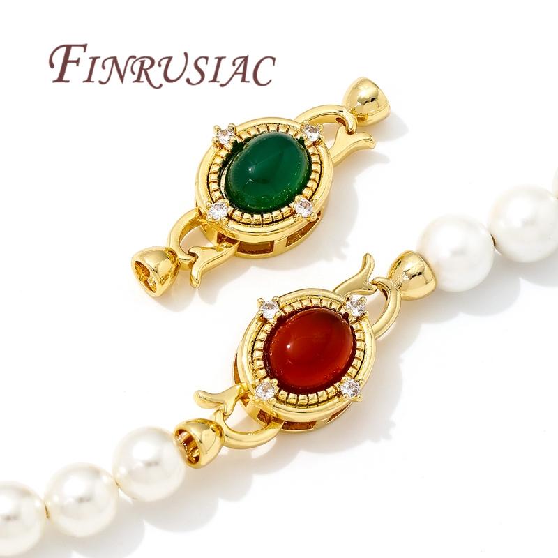 18K Real Gold Plated Inlaid Natural Stone Jewelry Clasps Fasteners For Bracelets Accessories,Locks For Jewelry,Necklace Findings