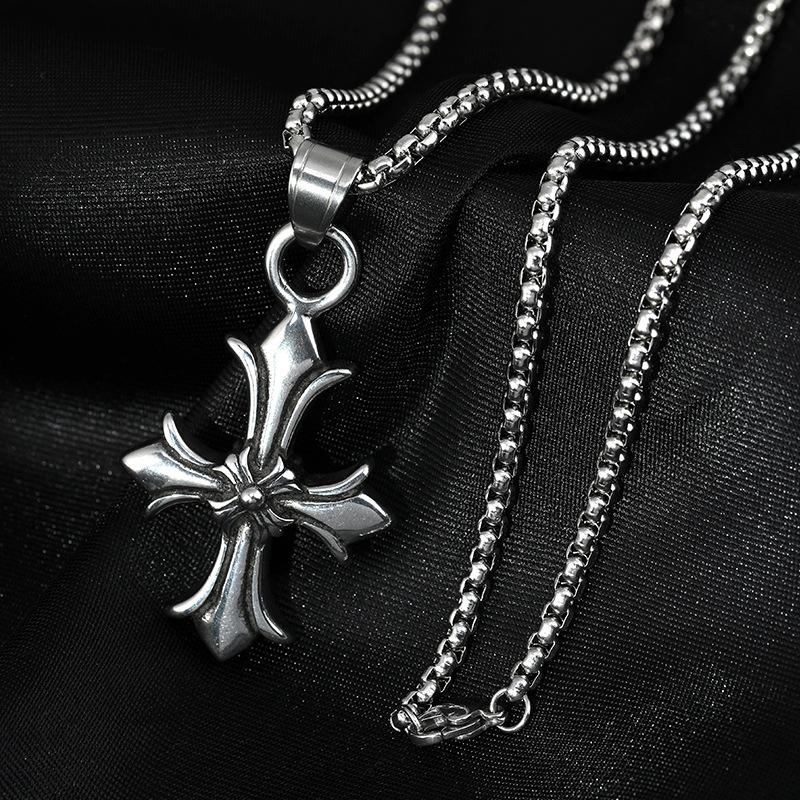 Retro Titanium Steel Cross Necklace Trendy Men Ladies Simple Dark Wind Personality Fashion Hip Hop Pendant Accessories