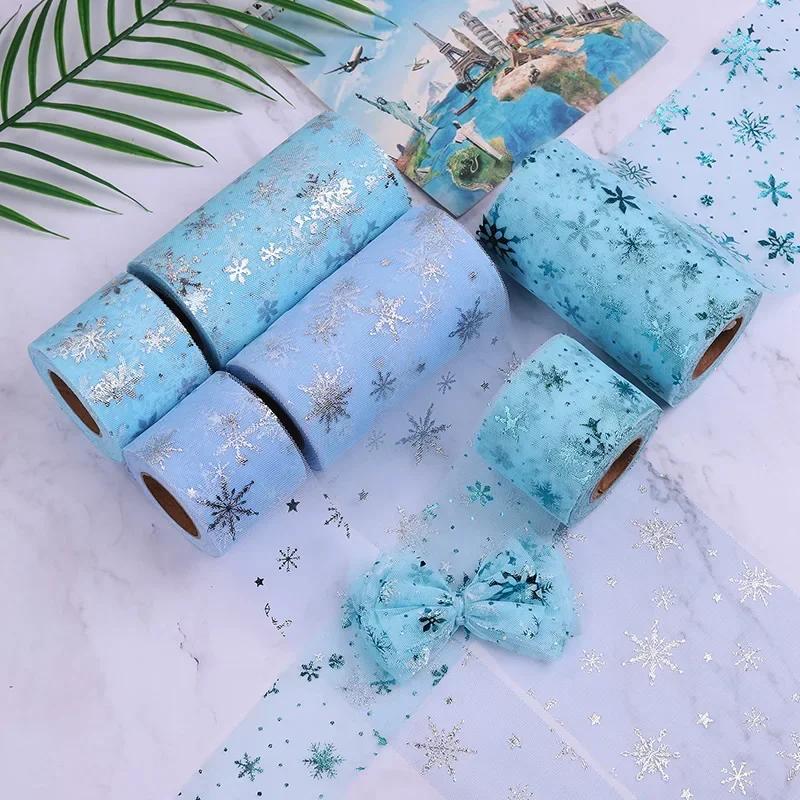 12cmX22m Snowflake Glitter Tulle Rolls Blocking Snow Organza Fabric Ribbon Tutu Skirt Wedding Gift Party Supplies Decoration