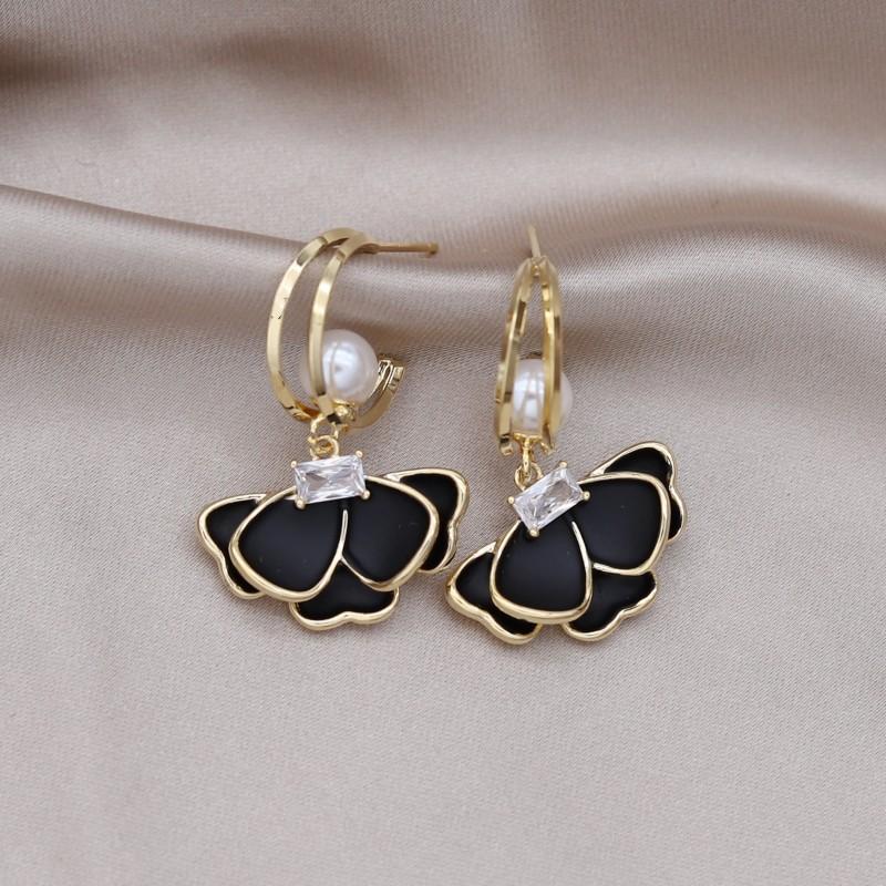 Korejský nový design módní šperky perla zirkon Černá kamélie přívěsek náušnice elegantní dámské doplňky pro každodenní práci