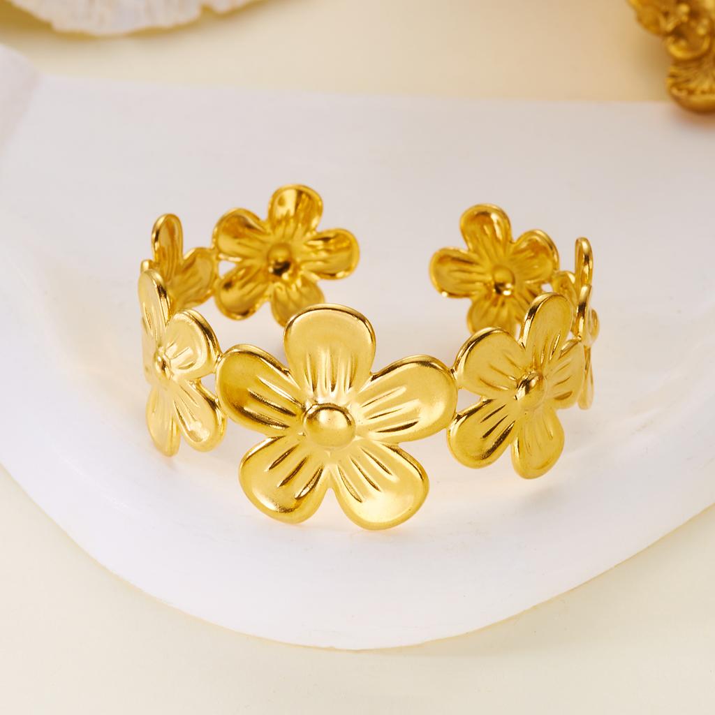 Fashion Geometric Flower Cuff Bracelets for Women Stainless Steel Gold Color Opening Bracelets Party Daily Jewelry Accessories