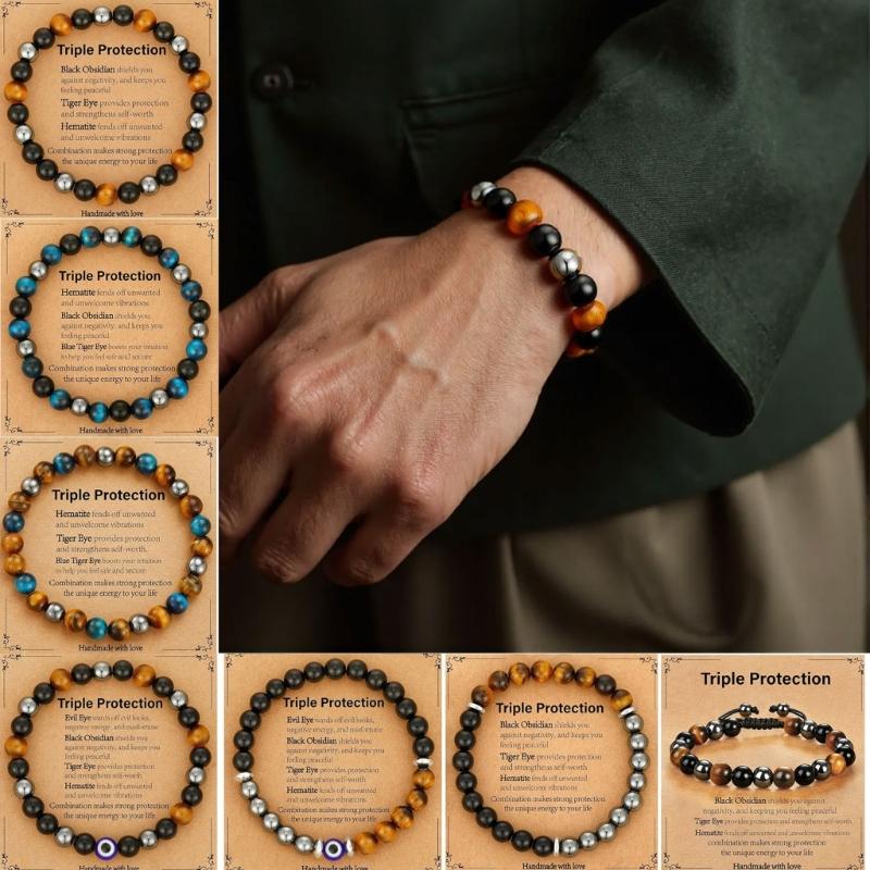 Natürliches Obsidian Tigerauge Magnetisches Stretch-Armband Verstellbares Handgefertigtes Perlen-Armband Für Wellness
