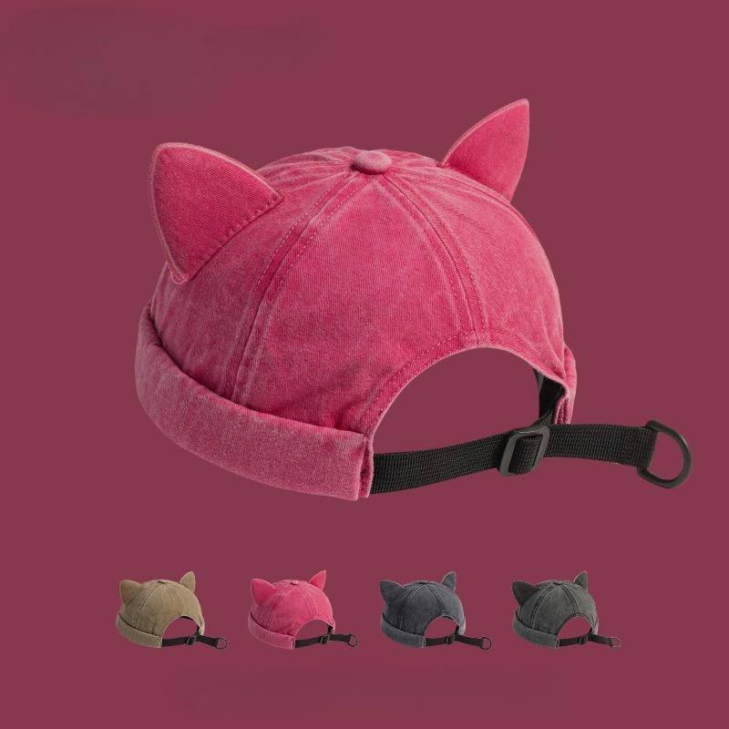 1pc Winter Warm Landlord Hat for Men,outdoor Windyproof Versatile Bucket Hat with Cute Cat Ear,adjustable Brimles Melon Skin Hat