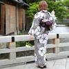 Adult Plus Size Yukata Set with Separate Set Large Morning Glory Pattern with Shibori Sizes Women's Obi, 3-Piece (3. Pattern, 4L-5L)