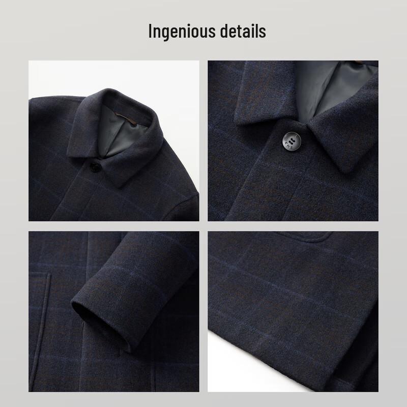 EMZ Erdos Men's 100% Merino Wool Mid-Length Plaid Overcoat