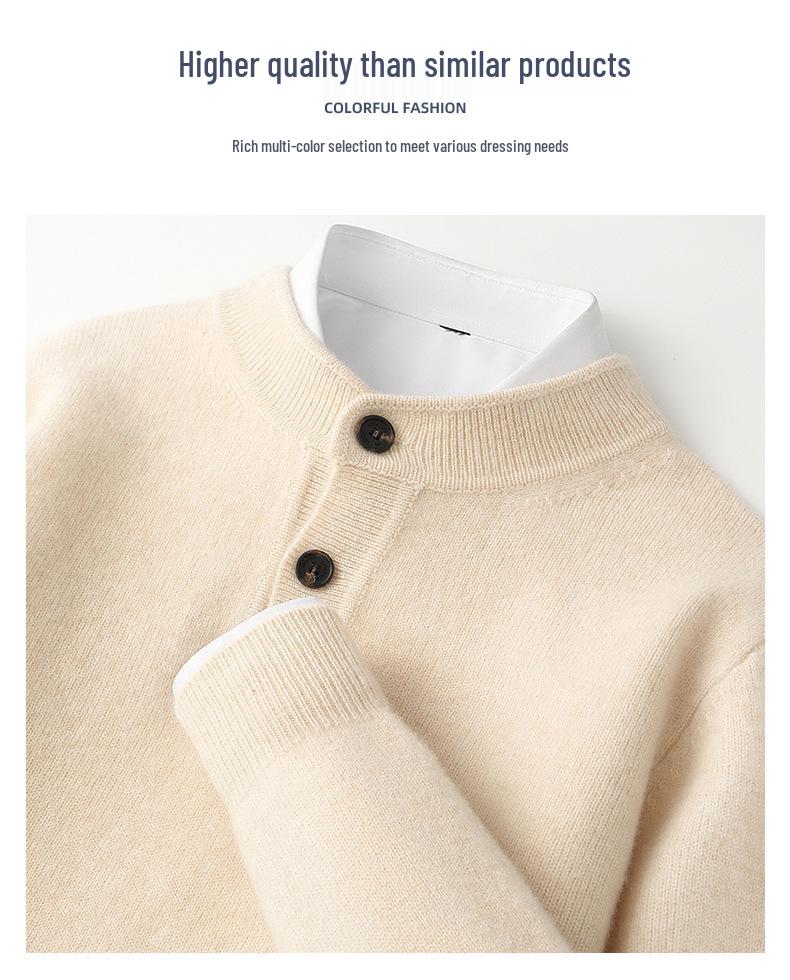 Herren Winterwolle Henley Pullover - Dick gestrickter Pullover für Herbst & Winter