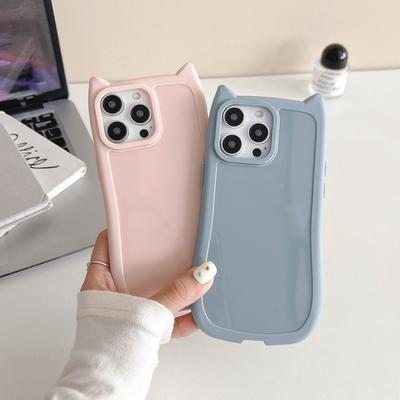 Niedliche Cartoon-3D-Katzenohr-glänzende Silikon-Softcase für iPhone 15 Pro Max 11 13 14 Plus Candy Verdickte Stoßstange Stoßfeste Abdeckung