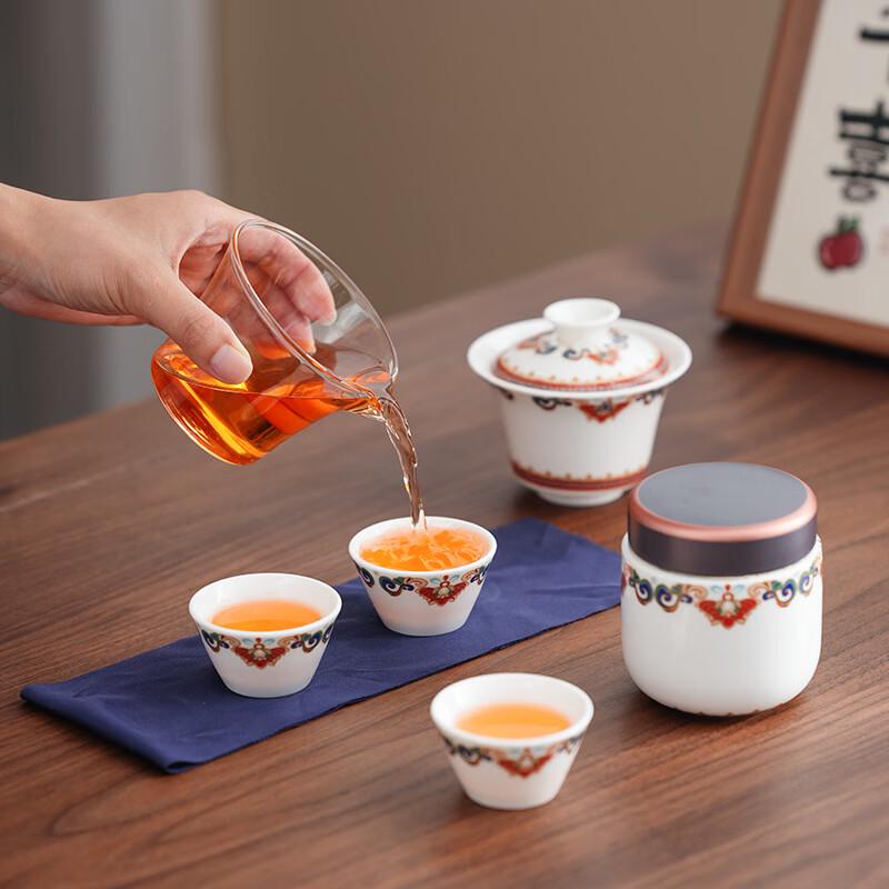 Red Dunhuang Ceramic Gaiwan Tea Set