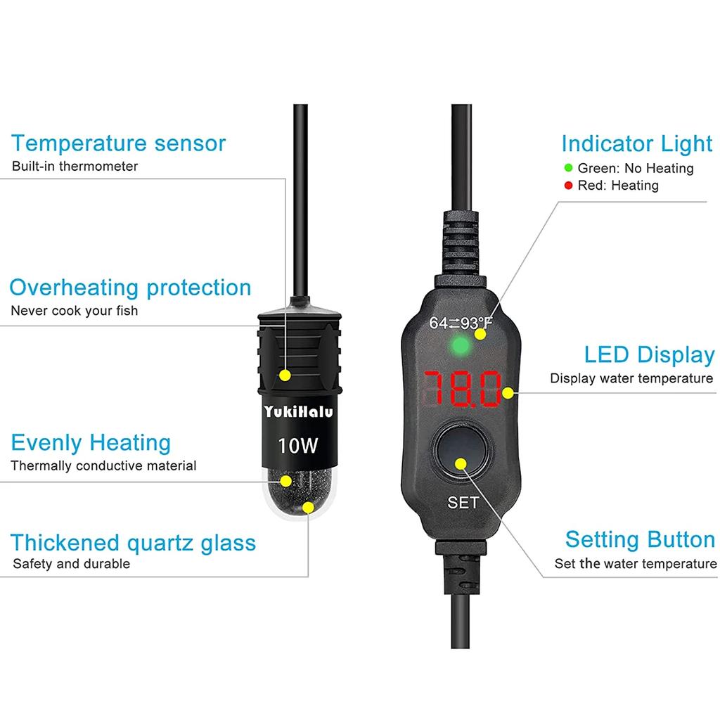 10W Mini-Aquarienheizer für kleines Aquarium Konstanter Temperaturheizer mit Digitalanzeige Einstellbarer 5V/2A USB-Heizstab