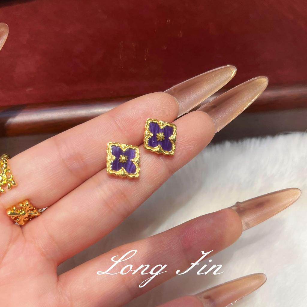 French Retro High-End Purple Dragon Crystal Turquoise Bracelet, Necklace, Earrings, Court Style Four-Leaf Clover Set, Live Broadcast Special