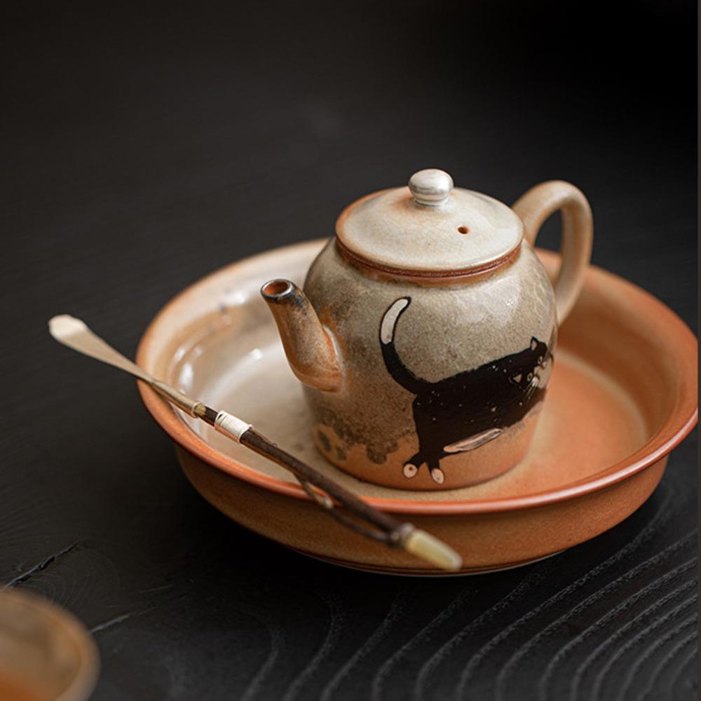 Handmade Gilt Silver Cat Teapot Japanese Wood-fired Porcelain Zhiye Pot Tea Maker Kettle Tea Services Accessories Collection