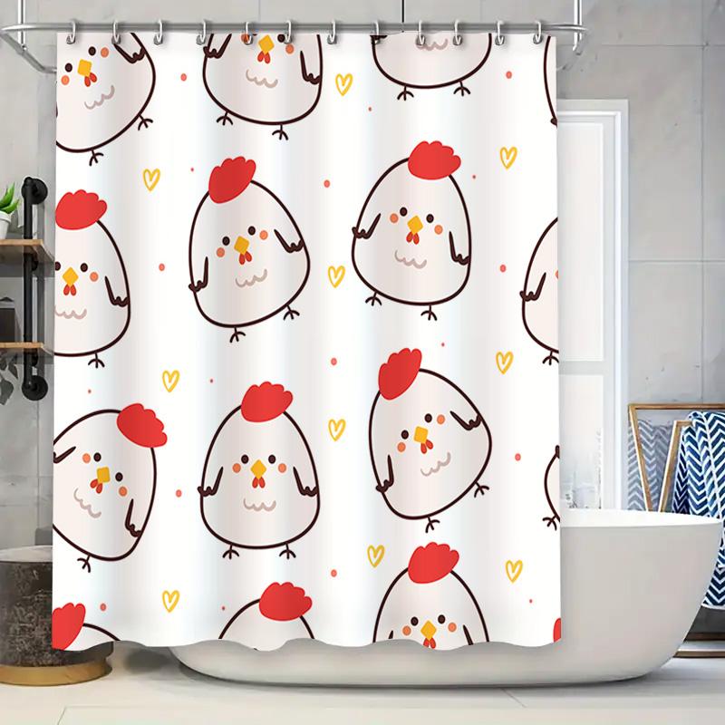 

Chicken Pattern Shower Curtain: Cute Red Chicken Design Bathroom Decor With Hooks White W60H190(CM)-1 Pcs