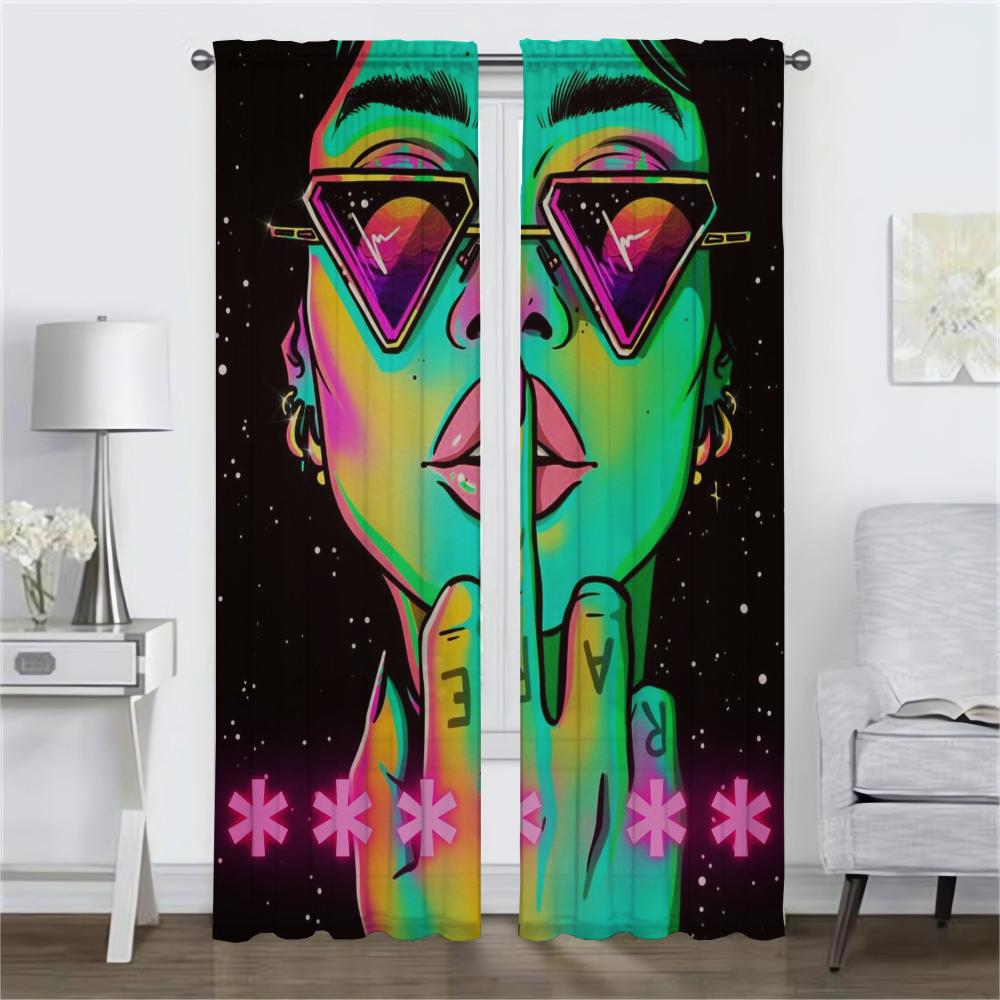 Abstract Woman Psychedelic Manda Shades Curtains Living Room Curtain Blinds Partition Halloween Decoration Tulle Bedroom Polyester Perfect For